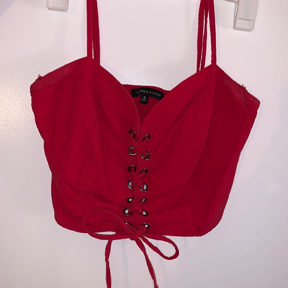 Pacsun red crop top, lace up front